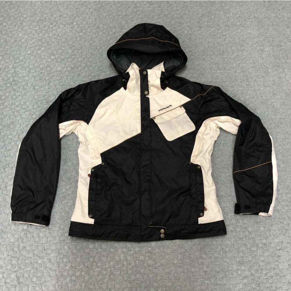 Columbia Jacket Women Medium Black Rain Coat Waterproof Convert Outdoor Wear Zip